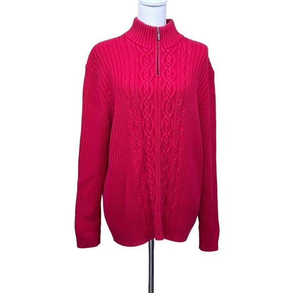 Lands End wide ribbed/cable knit sweater, navy, heavy, classic, cozy, layering - Picture 1 of 6